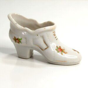 Vintage Occupied Japan Porcelain High Heel Shoe Figurine Floral Gold Trim